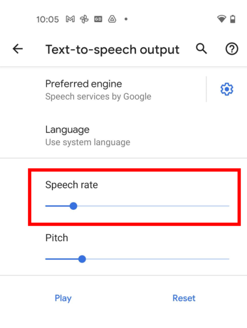 Adjust the Speech Rate slider to speed the speech up or slow it down